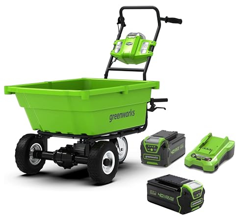 Greenworks G40GC Chariot/brouette électrique autotractée 106L/100kg, basculement Facile, sans Batterie/Chargeur + Kit 40V 4Ah + Chargeur 2A GSK40B4 + Batterie 40V 5Ah G40B5