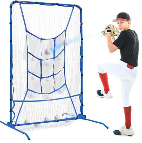 Baseball Pitching net, 9-Pocket Pitcher Net with Strike Zone, Adjustable Height Target Throwing Trainer, Baseball Softball Practice Net with Carry Bag for Beginners/Professionals Outdoor Indoor
