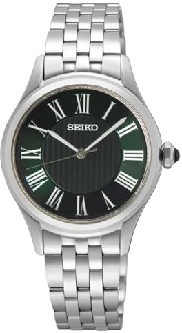 Seiko Klassik Armbanduhr für Damen in der Farbe Silber mit Armband aus Edelstahl, Wasserdichtigkeit: 5 bar, Gehäusedurchmesser: 29,6 mm, SUR611P1