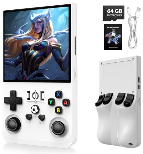 2025 New Upgrade R36MAX Retro Handheld Game Console with 64GB Built-in 18000+ Classic Games, Portable Video Gaming Console Linux System 4.0 Inch IPS Screen, 4000mAh Rechargeable Battery-White