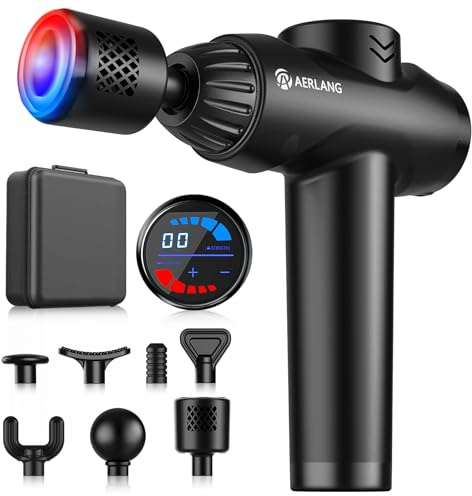 AERLANG Massage Gun with Heat and Cold,Massage Gun Deep Tissue, Muscle Percussion Massager with 20 Speeds with LCD Touch Screen 7 Heads Massager Gun for Home Office Workout Muscle Pain Relief