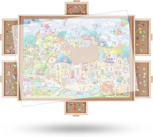 Planche à puzzle rotative de 2000 pièces, 6 tiroirs, couvercle, 72,4 x 102 cm, table de puzzle portable en bois pour adultes