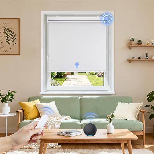 Grandekor Elektrische Rollos Innen, Verdunklungsrollo ohne Bohren mit Fernbedienung & Leiser Motor Weiß 50x150cm,Smart Rollo für Fenster Innen mit Metal Klemmträger,Thermorollo Sonnen-& Sichtschutz