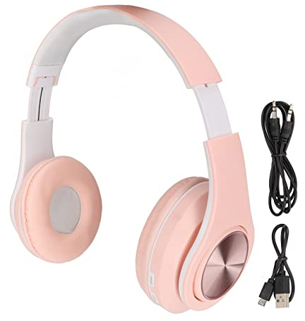 Aoaoy Casque Bluetooth sans Fil avec Microphone de Renforcement du Bruit, Casque Pliable sur L'oreille pour L'entraînement du Jeu, Casque Léger avec Lumière Colorée pour L'ordinateur (Rose)