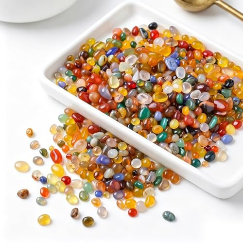 DHSWNNG 500g Edelsteine 7-9 mm, Bunter Achat Edelstein Mix Kleine Halbedelsteine Mischung Bunt Trommelsteine Bunte Steine Glückssteine für Edelsteinspiel Schatzsuche oder Wohnkultur