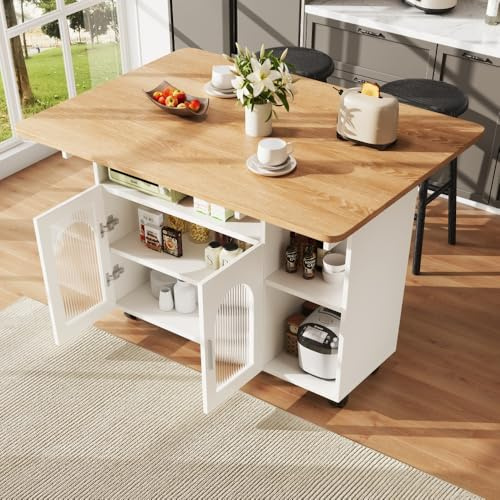 Isla de cocina, isla de cocina moderna, mueble de cocina, carrito de servicio extraíble, mueble de aparador, carrito de comedor con grano de madera, mesa de comedor multifuncional (natural + blanco)