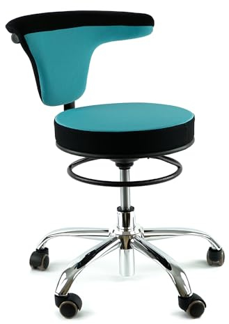 HANDWERK - Objektmöbel - Drehstuhl, Erzieherstuhl, Gesundheitsstuhl, Stoff, Farbe Aquamarin, um 360 Grad drehbar, höhenverstellbar, auf Rollen (38-50 cm)