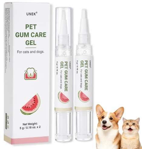 UNEK Gel para el cuidado de las encías de perros y gatos, paquete de, sabor a sandía – Calma las encías sensibles y ayuda a reducir la placa y el mal aliento(2×5 g)