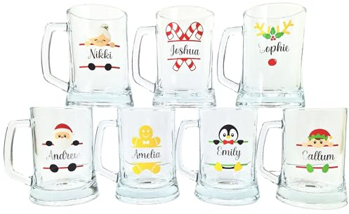Personalised Christmas Tankard Beer Pint Glass Stein Mug Novelty Secret Santa, Festive Funny Gifts for Her Him Women Men, Work Colleague Bestie, Xmas Stocking Filler, Reindeer Penguin Elf Snowman