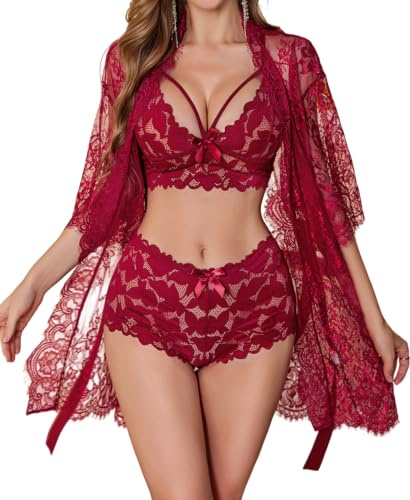 RSLOVE Ensembles de Lingerie Femme Dentelle - sous Vetement Sexy avec Peignoir Vêtements de Nuit
