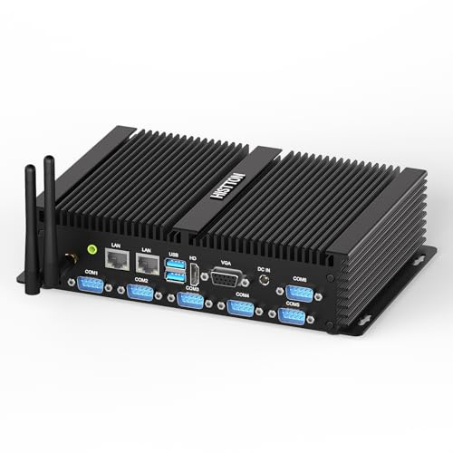 HISTTON Mini PC Industriel sans Ventilateur,Core i7-8550U,8 Go RAM, 256 Go SSD,Mini Ordinateur Win 11 Pro,6 COM RS232, 2.5G LAN, 6 USB,Sortie Double Écran 4K (HD+VGA), WiFi5/BT4.2,Auto Power on