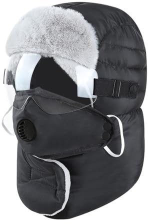 Generisch Thermische Kappe mit Abnehmbarer Atemventilmaske, Wintermütze mit Antibeschlag-Schutzbrille 360°-Wärmeschutz Verstellbarem Nackenband, Radfahren Skifahren Outdoor-Aktivitäten