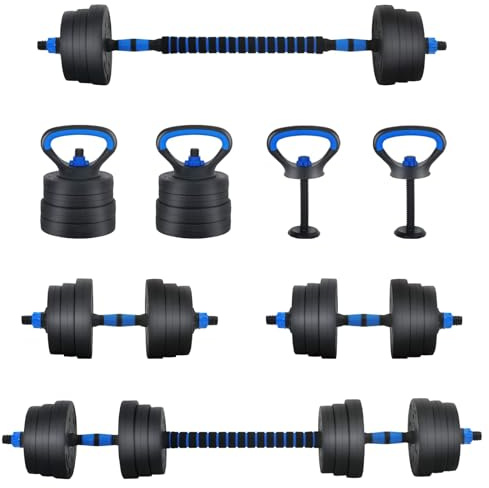 vidaXL 4-in-1 Kurzhantel Langhantel Kettlebell Set 20kg 20kg, Home-Gym-Ausrüstung, verstellbare Kurzhanteln, Gewichtheber für Indoor-Training, flexibles Fitnessgerät für Krafttraining