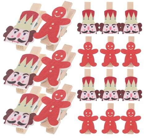 FIXOSHEE 50 Pezzi Mollette in Legno Natalizie Mini Schiaccianoci e Biscotti Pan di Spezie Clip in Legno per Foto e Biglietti Porta Segnaposto Decorativo per Addobbi Casa e Feste