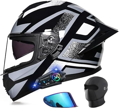 Caimcie Motorcykel heltäckande Bluetooth-hjälmar, vuxna män kvinnor ECE/DOT godkänd motorcykelhjälm cool ryttarutrustning, lätt street racing touring bike ryttare kraschhjälmar G, XXL = 63-64 cm