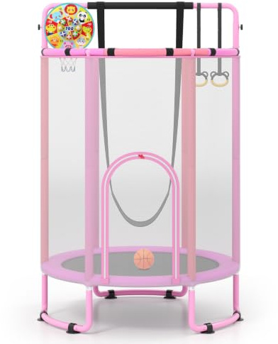 GOPLUS Kindertrampolin Ø 140 cm mit Sicherheitsnetz & Randabdeckung (Lila)