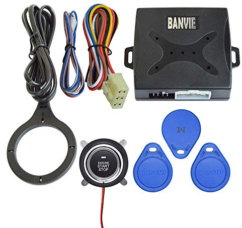 Car Engine Start Stop Push Button with RFID Immobilizer Hidden Lock System (Blue Key)