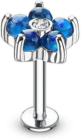 Tapsi´s Coolbodyart® Labret Monroe Lippenpiercing Chirurgenstahl 316L Glitter Opal Imitation Blau 6mm