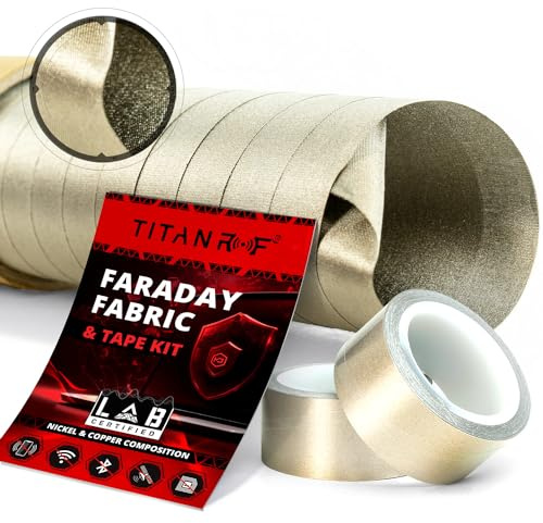 TitanRF Faraday Fabric - Pro Construction Kit - Military Grade Fabric Blocks RF Signals (WiFi, Cell, Bluetooth, etc.) - Dims: 44in W x 18ft L (1.1m x 5.5m) + Free 20ft L Conductive Tape