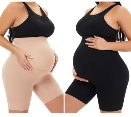 KUNINDOME Faja moldeadora de maternidad sin costuras, evita rozaduras en los muslos, soporte para el vientre durante el embarazo, S-5XL, Negro + piel, S