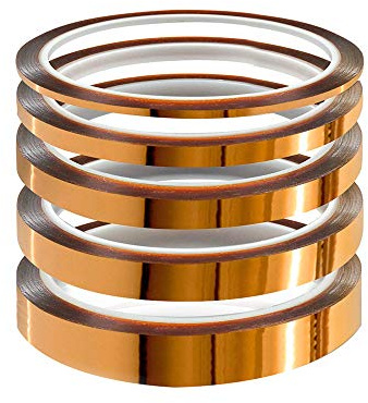 YIXISI 5 Stücke Kapton Tape, Hohe Temp Tape, Hohen Temperaturen Hitzebeständig Klebeband, Polyimid Film Klebeband (3mm/6mm/8mm/10mm/12mm * 33m)