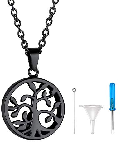 GoldChic JEWELRY Joyería Colgantes para Cenizas Impermeable Árbol de la Vida, Grabados Personalizables, Incluye Accesorios para Meter Cenizas y Caja de Regalo
