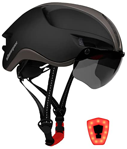 Shinmax Adult Bike Helmet with Rechargeable LED Rear Light, Magnetic UV400 Goggles, Adjustable 57-62 cm, Lightweight Road & Mountain Cycling Helmet for Men Women