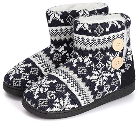 AONEGOLD® Tofflor Kvinnor Män Vinter Stickad Varm Plysch Minnesskum Stövlar Bekväma Mjuka Halkfria Hushållstofflor, Blå, 38/39 EU