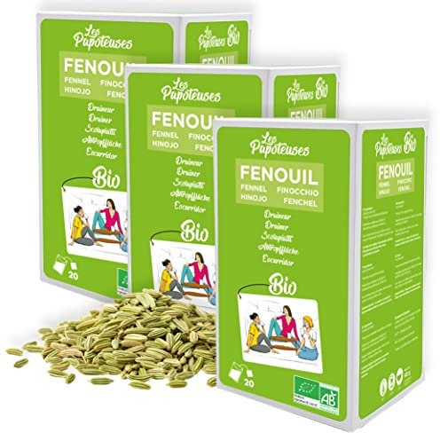LES PAPOTEUSES | Infusion relajante hinojo organica (fennel tea) | Té de hierbas con hinojo semillas | 60 bolsitas | Caja infusiones de 3 confecciones de 20 bolsitas | Certificado orgánico