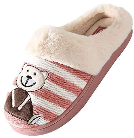 JOMIX Zapatillas Casa Mujer Invierno Calientes Pantuflas Cerradas con Peluche Felpa Lindas de Ositos Interior Exterior (Rosa, 36)