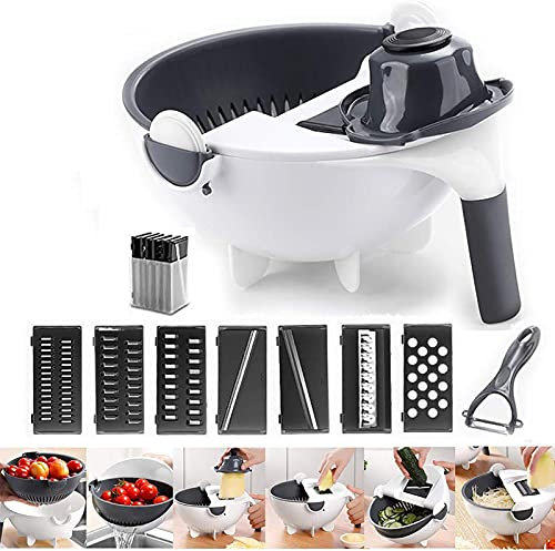 Cortador De Verduras Rotativo Multifuncional Con 4 Cuchillas Reemplazables Y Cesta De Drenaje, Rallador De Triturador De Frutas Y Verduras De Cocina, Herramienta De Cocina