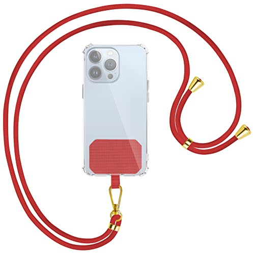 mtb more energy® Universal Handykette - Rot/Gold - kompatibel mit vielen Handyhüllen - hochwertiges Band Seil Kordel zum Umhängen