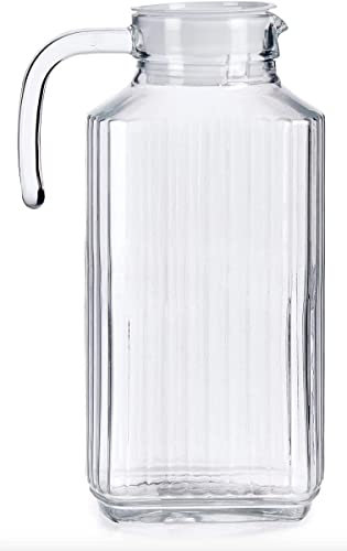 TIENDA EURASIA® Jarra de Agua de Cristal - Diseño Moderno con Tapa - Capacidad para 1,8 Litros - Ideal para el hueco de la Nevera