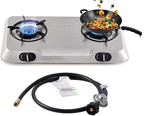 Propane Gas Cooktop 2 Burner Gas Stove Portable Gas Stove Stainless Steel Stove Dual Burner Auto Ignition Camping Dual Burner LPG for RV, Apartment, Outdoor