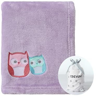 CREVENT Couverture bébé Douillette et Chaude en Polaire pour Chambre d'enfant, Unisexe, pour Jeunes Enfants, lit d'enfant, Berceau, 75 x 100 cm, Hibou Lavande