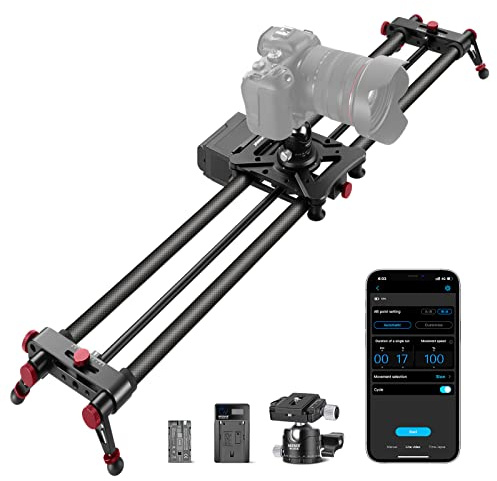 NEEWER 47.2”/120cm Motorized Camera Slider, App Wireless Control Carbon Fiber Dolly Rail Slider, Support Video Mode, Time Lapse Photography, Horizontal, Tracking and 120° Panoramic Shooting (ER1-120)