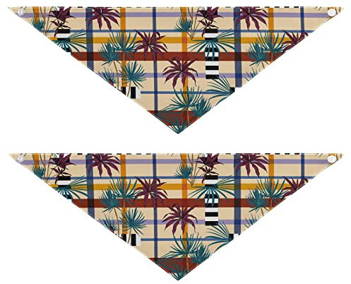 2 Stück Hundehalstücher Milch Seide Haustier Bandana Schal Druckknopf Dreieck Lätzchen Halstuch Set für kleine bis große Welpen Hunde Katzen große schöne moderne tropische Palmen Blätter