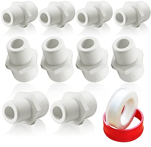 10Pcs White PVC Pipe Fittings - 3/4 NPT Male Thread Adapter, Sch40 PVC Pipe Coupling, Socket x NPT Male