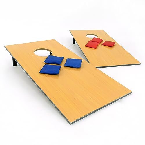 Wikinger Cornhole Spiel Outdoor, 2er Cornhole Holz Set von Carromco, Bean Bag Toss Cornhole Game mit 6 Cornhole Wurfsäcken