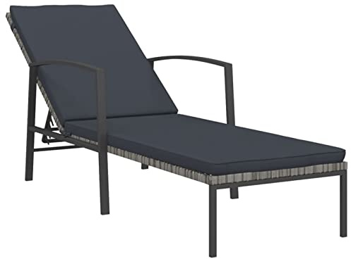 Gecheer Patio Sun Lounger with Cushion, Adjustable Backrest, Poly Rattan, Gray, for Outdoor Pool, Garden, Balcony