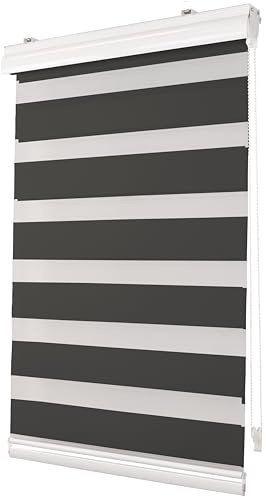 Deco4Me Premium Klemmfix Doppelrollo mit Kassette (Grau, 120 x 150 cm) - lichtdurchlässig & Blickdicht - Duo Vario Rollo für Fenster ohne Bohren (Stoffbreite 116 cm)