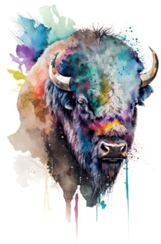 Acryl-Bild 80 x 120 cm: Abbildung Bison in Aquarell. Tier auf weißem Hintergrund. Generative KI (199820311)