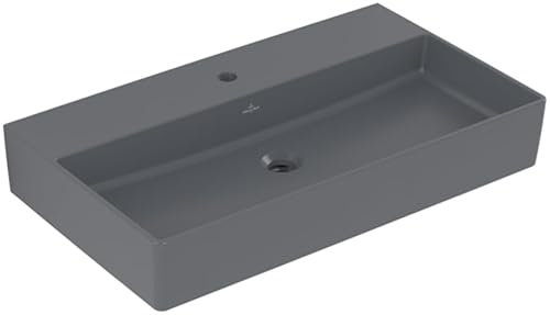 Villeroy & Boch Memento 2.0 Wandwaschbecken, 800 x 470 mm, 1 Hahnloch, ohne Überlauf, ungeschliffen, 4A2281I4, Farbe: Graphite, Ceramic Plus