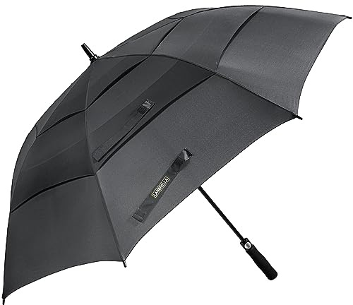 LANBRELLA Golf Umbrella Windproof Stick Umbrella Three Canopy Vented Auto Open Close 62 Inch-A1.1.Black