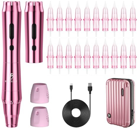 Biomaser Wireless Semi Permanent Makeup Machine Rotary pen | with 2 1000 mAh Batteries 20 Pieces Cartridges Needles for Beginner and Artists