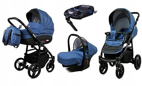 BabyLux® Kinderwagen Set 4 in 1 - Axel - incl. Babywanne, Buggy Sportsitz, Auto-Babyschale, ISOFIX-Basisstation - Autositz - Kinderwagenset - Kombikinderwagen mit Wickeltasche usw.