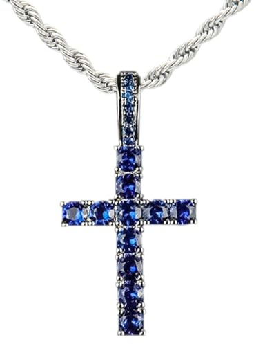 KONFEN Collier Croix Pendentif Homme Femme, Chaîne Acier Inoxydable 55cm Zircons, Croix Viking Hip Hoo Bijoux Cadeau d'Anniversaire