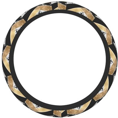 Lenkradbezug, 15 Zoll Universal-Auto-Lenkradbezug, elastisch, rutschfest, modernes Gold, Schwarz, Weiß, Glitzer, Marmor, geometrische Kunst