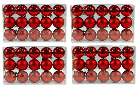 Kunststoff Weihnachtskugel rot 4 Sets - 60 Stück Ø 5cm Deko Kugel Christbaumschmuck Mix Matt Glänzend Glitzer