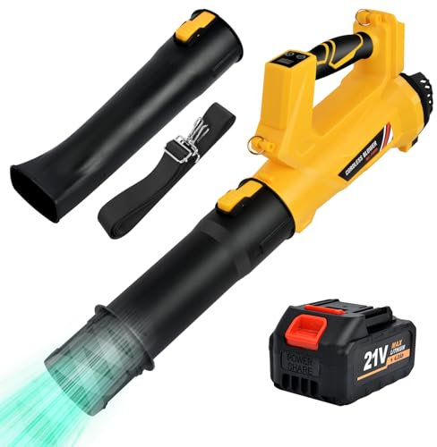 Soffiatore a Batteria per Foglie: 21V Soffiatore Foglie con 4,0 Ah Batteria,218km/h, 20000 RPM,6 Velocità, 2 Ugelli,Soffiatore Elettrico per Pulire le Foglie, Rimuovere la Polvere